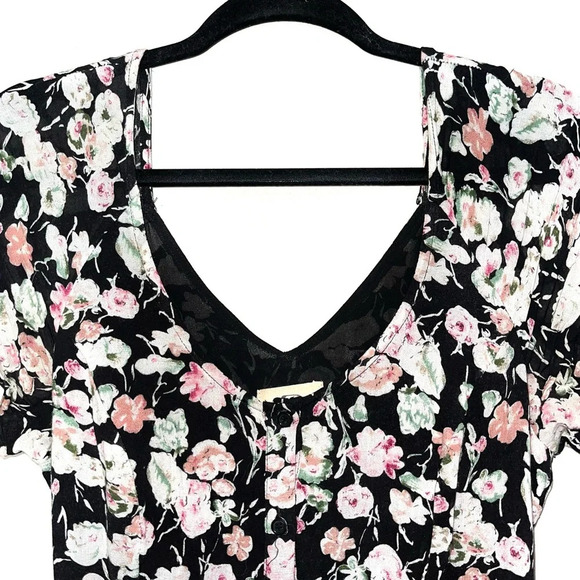 Anthropologie Pins and Needles Black Floral Print Open Back Maxi Dress Medium - Picture 2 of 13